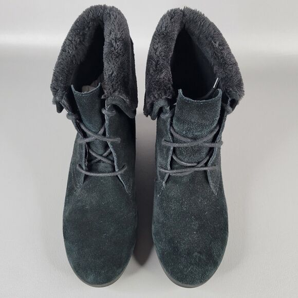 Donald J Pliner Maxxi Ankle Boots Wedge Lace Up Black Suede Size 8 M Faux Fur - Picture 6 of 14